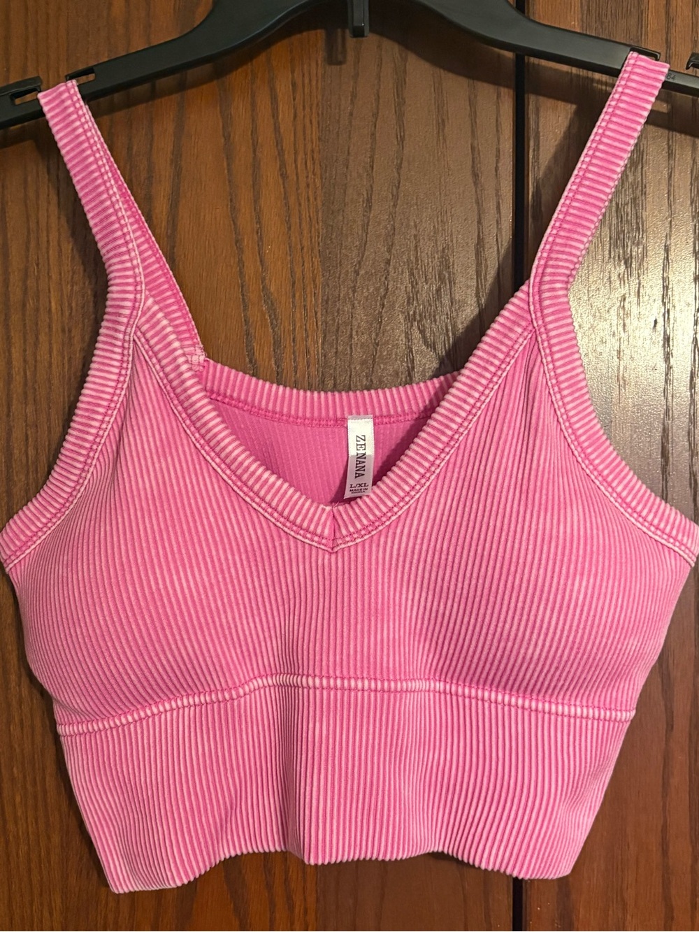 Zenana Outfitters Pink Ribbed V-Neck Bralette